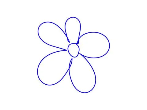 Simple blue flower outline drawing, Minimalist floral sketch on white, Line a Stock Illustration