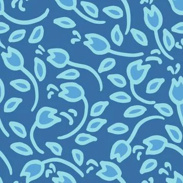 Simple blue flowers seamless pattern. Vector illustration. Illustrazione stock