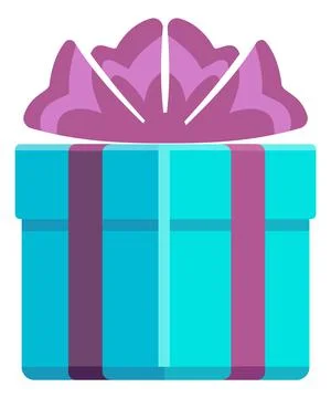 Simple blue gift box. Purple bow present icon Ilustración de archivo