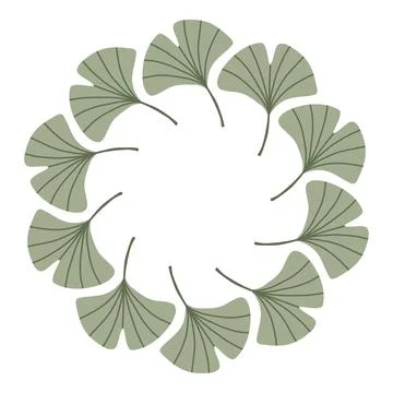 Simple blue gingko leaf circle frame. Cute wreath border of autumn leaves. Hello Stock Illustration