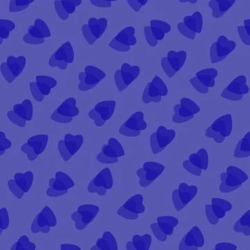 Simple blue hearts seamless pattern chaotic on lilac background Illustrazione stock
