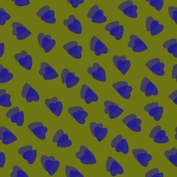 Simple blue hearts seamless pattern chaotic on olive background Illustrazione stock