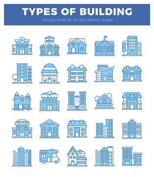 Simple blue line art building icons on a white background Ilustración de archivo