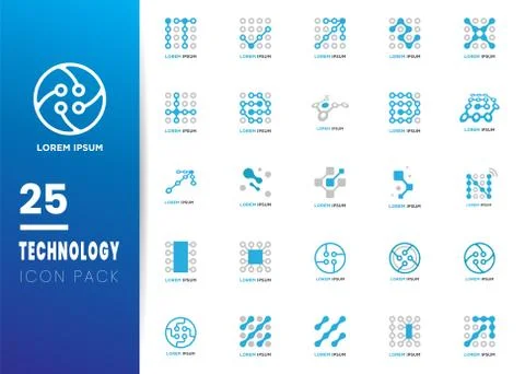Simple Blue line icon logo technology isolated on white blue grey background. Stock Illustration