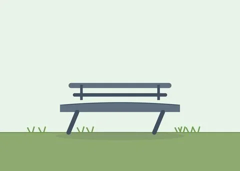 Simple blue park bench in peaceful outdoor green setting, minimalist flat design Stock Illustration