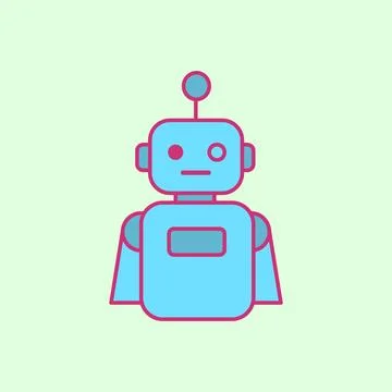 A simple blue robot illustration with bold lines, featuring a futuristic design Stock Illustration