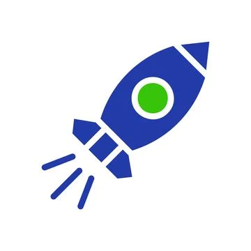 Simple Blue Rocket Launching into Space Vector Icon Illustrazione stock