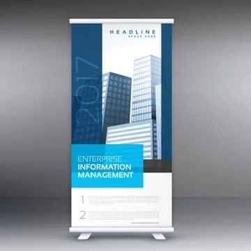 Simple blue standee roll up banner design with business information Stock Illustration