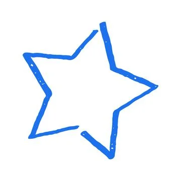 Simple Blue Star Shape Hand Drawn Doodle Grunge Style Vector Illustration 库存插图
