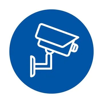 Simple Blue Surveillance Camera Icon with White Outline on Circular Backgroun Ilustração Stock