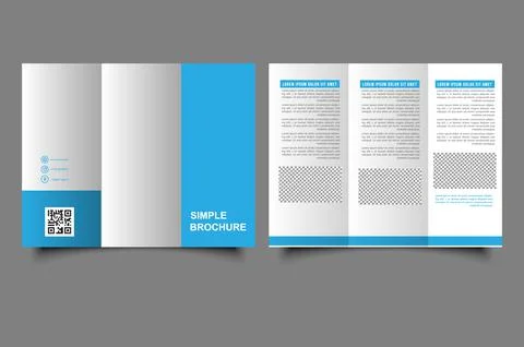 Simple blue trifold brochure. Vector graphics and design. For print. Stock Illustration
