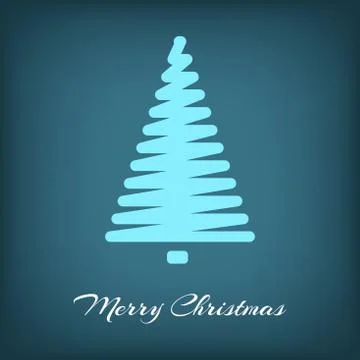 Simple blue vector Christmas tree in outlines shape Stock-Illustration