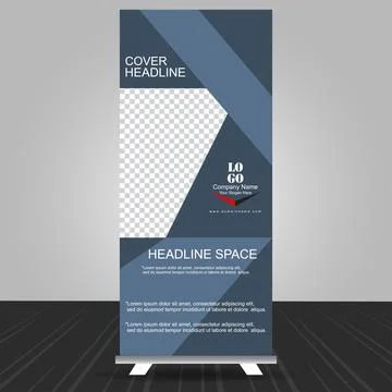 Simple bluish grey standee roll up banner design with business information Stock Illustration