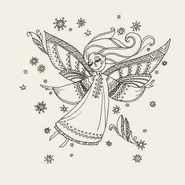 Simple boho style angels fo coloring. Stock Illustration