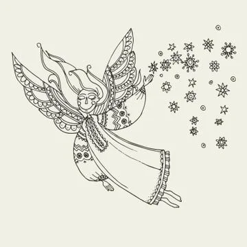 Simple boho style angels fo coloring. Illustrazione stock