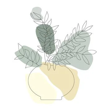 Simple Boho style Vector Illustration. Home flower in vase with Abstract shap Stock Illustration
