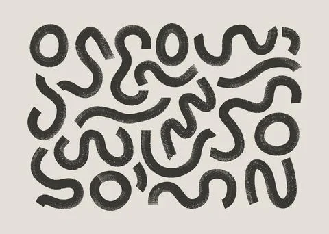 Simple bold curly lines, red waves, squiggles set. Black vector illustration Stock Illustration