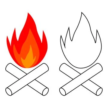 Simple bonfire icon burning logs, vector campfire balefire, smudge Stock Illustration