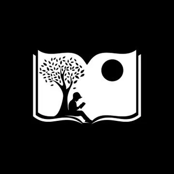 Simple book and negative space reading a book under the tree vector icon 库存插图