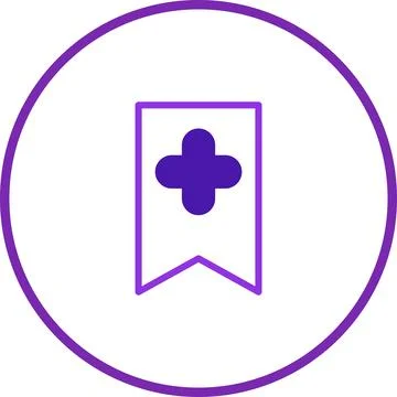 Simple bookmark icon featuring a plus sign, enclosed in a circle illustration Stock Illustration