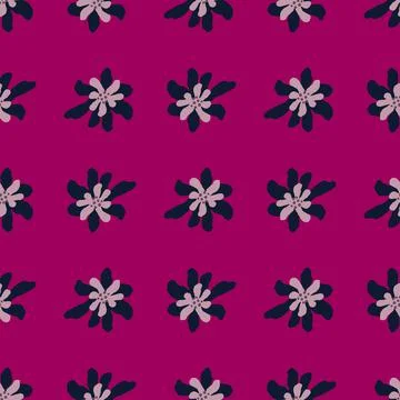 Simple botanic flower silouettes seamless pattern with bright pink background Stock Illustration