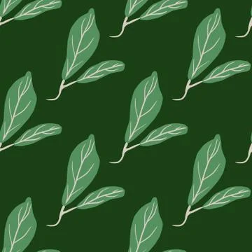 Simple botanic seamless pattern with doodle leaves elements. Green palette fl Stock Illustration