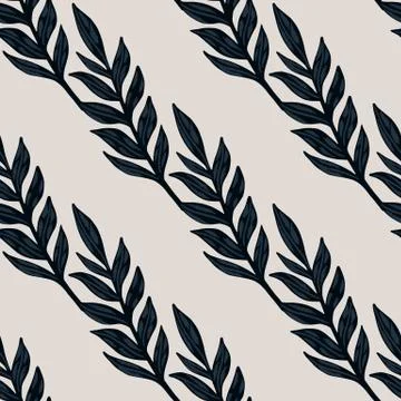 Simple botanic seamless pattern with hand drawn leaves branches. Black foliag 스톡 일러스트