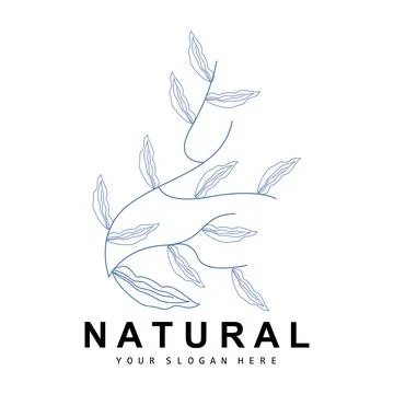 Simple Botanical Leaf and Flower Logo, Vector Natural Line Style, Decoratio.. Stock Illustration