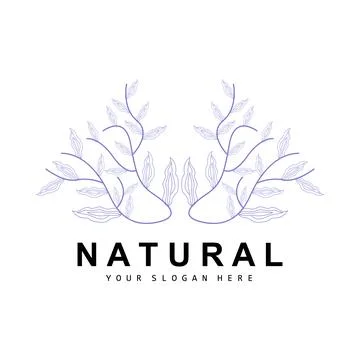 Simple Botanical Leaf and Flower Logo, Vector Natural Line Style, Decoratio.. Illustrazione stock