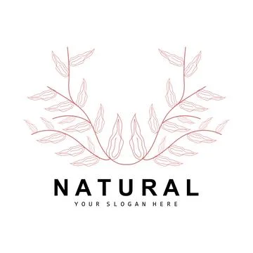 Simple Botanical Leaf and Flower Logo, Vector Natural Line Style, Decoratio.. Illustrazione stock