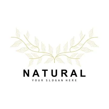 Simple Botanical Leaf and Flower Logo, Vector Natural Line Style, Decoratio.. Illustrazione stock