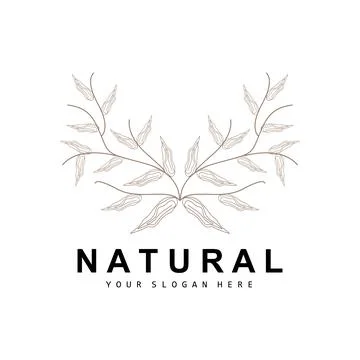 Simple Botanical Leaf and Flower Logo, Vector Natural Line Style, Decoratio.. 스톡 일러스트