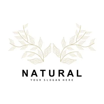 Simple Botanical Leaf and Flower Logo, Vector Natural Line Style, Decoratio.. Illustrazione stock