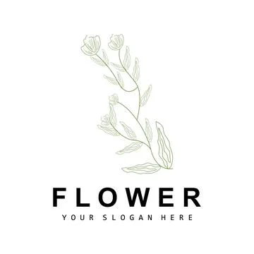 Simple Botanical Leaf and Flower Logo, Vector Natural Line Style, Decoratio.. 스톡 일러스트