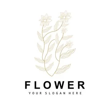 Simple Botanical Leaf and Flower Logo, Vector Natural Line Style, Decoratio.. Illustrazione stock