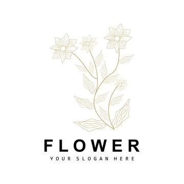 Simple Botanical Leaf and Flower Logo, Vector Natural Line Style, Decoratio.. 스톡 일러스트