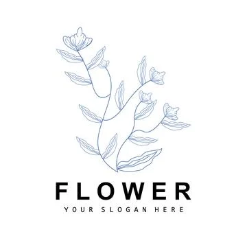 Simple Botanical Leaf and Flower Logo, Vector Natural Line Style, Decoratio.. Stock Illustration