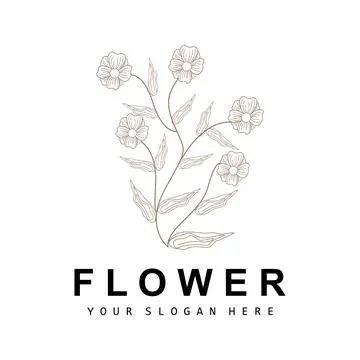 Simple Botanical Leaf and Flower Logo, Vector Natural Line Style, Decoratio.. Stock Illustration