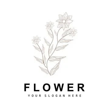 Simple Botanical Leaf and Flower Logo, Vector Natural Line Style, Decoratio.. Stock Illustration