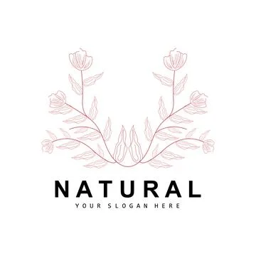 Simple Botanical Leaf and Flower Logo, Vector Natural Line Style, Decoratio.. Illustrazione stock