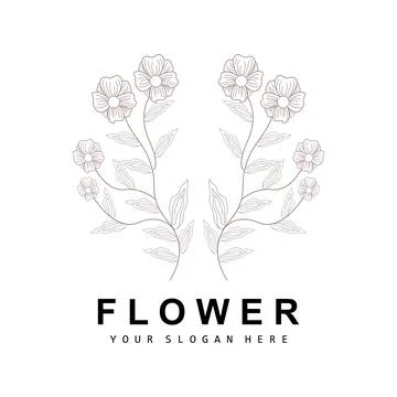 Simple Botanical Leaf and Flower Logo, Vector Natural Line Style, Decoratio.. Illustrazione stock