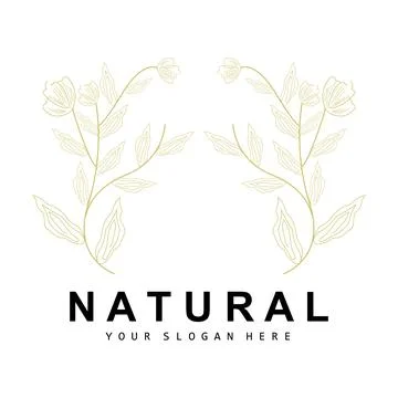 Simple Botanical Leaf and Flower Logo, Vector Natural Line Style, Decoratio.. Illustrazione stock