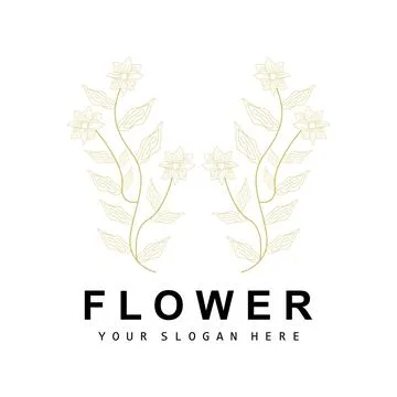 Simple Botanical Leaf and Flower Logo, Vector Natural Line Style, Decoratio.. Illustrazione stock