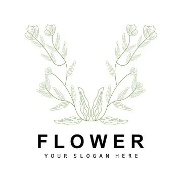 Simple Botanical Leaf and Flower Logo, Vector Natural Line Style, Decoratio.. Stock Illustration