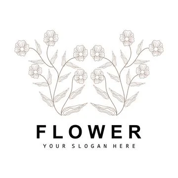 Simple Botanical Leaf and Flower Logo, Vector Natural Line Style, Decoratio.. 스톡 일러스트