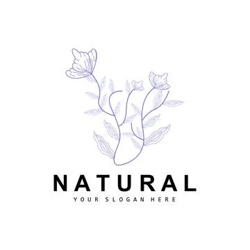 Simple Botanical Leaf and Flower Logo, Vector Natural Line Style, Decoratio.. 스톡 일러스트