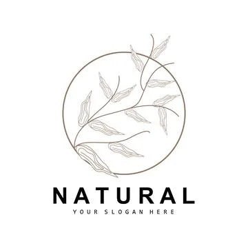 Simple Botanical Leaf and Flower Logo, Vector Natural Line Style, Decoratio.. Illustrazione stock