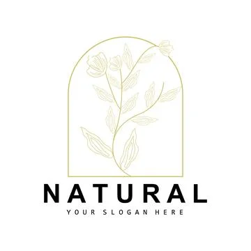 Simple Botanical Leaf and Flower Logo, Vector Natural Line Style, Decoratio.. 스톡 일러스트