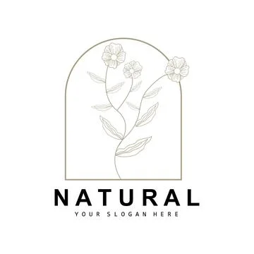 Simple Botanical Leaf and Flower Logo, Vector Natural Line Style, Decoratio.. Illustrazione stock