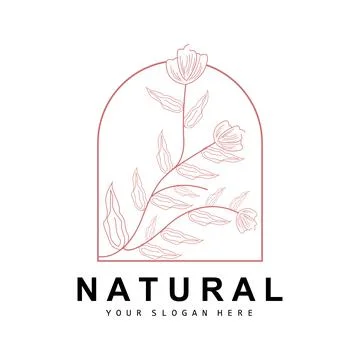Simple Botanical Leaf and Flower Logo, Vector Natural Line Style, Decoratio.. Stock Illustration